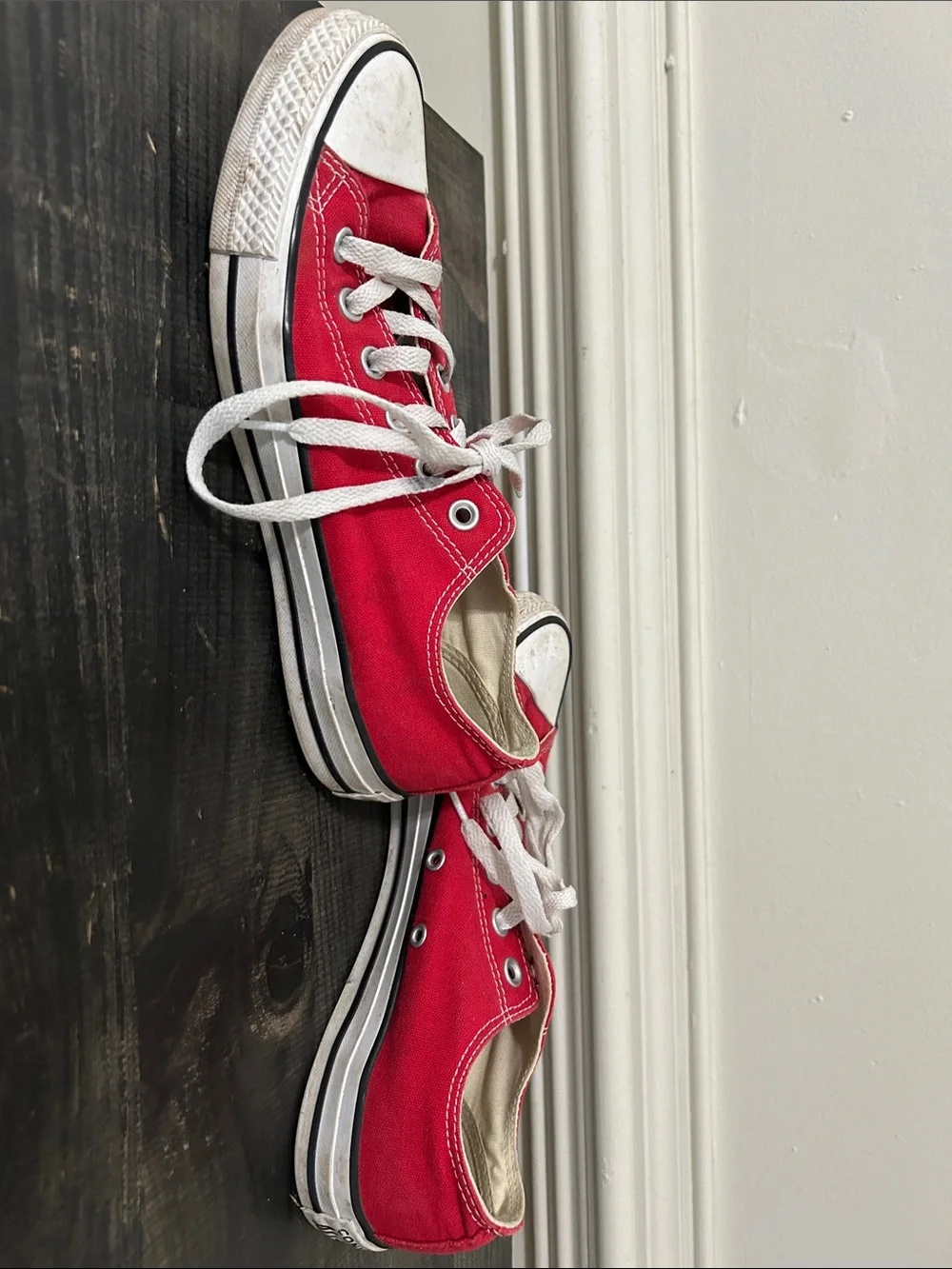 Red Low-Top Canvas Sneakers with White Laces
